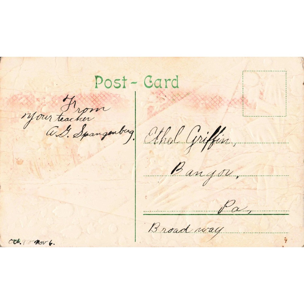 Antique Embossed Postcard Many Happy Days Pansies Windmill Horseshoe Blue Ribbon - Picture 2 of 2